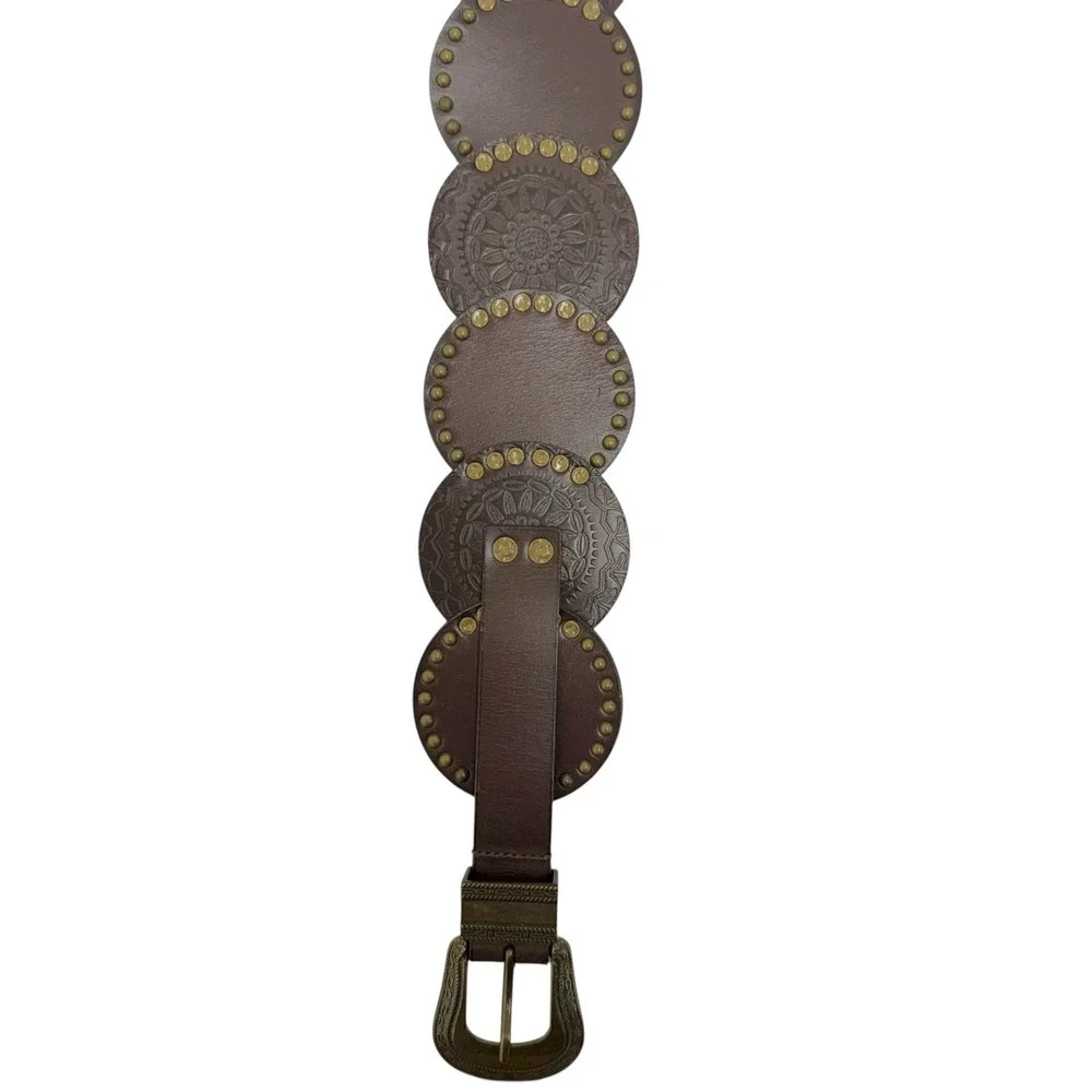 Lucky‎ Brand Women's Size Small Studded Genuine Leather Brown Festival Belt NWT